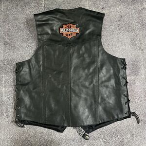 Men's Vintage 90's Harley Davidson Motorcycles Black Patch Leather Vest Sz Large